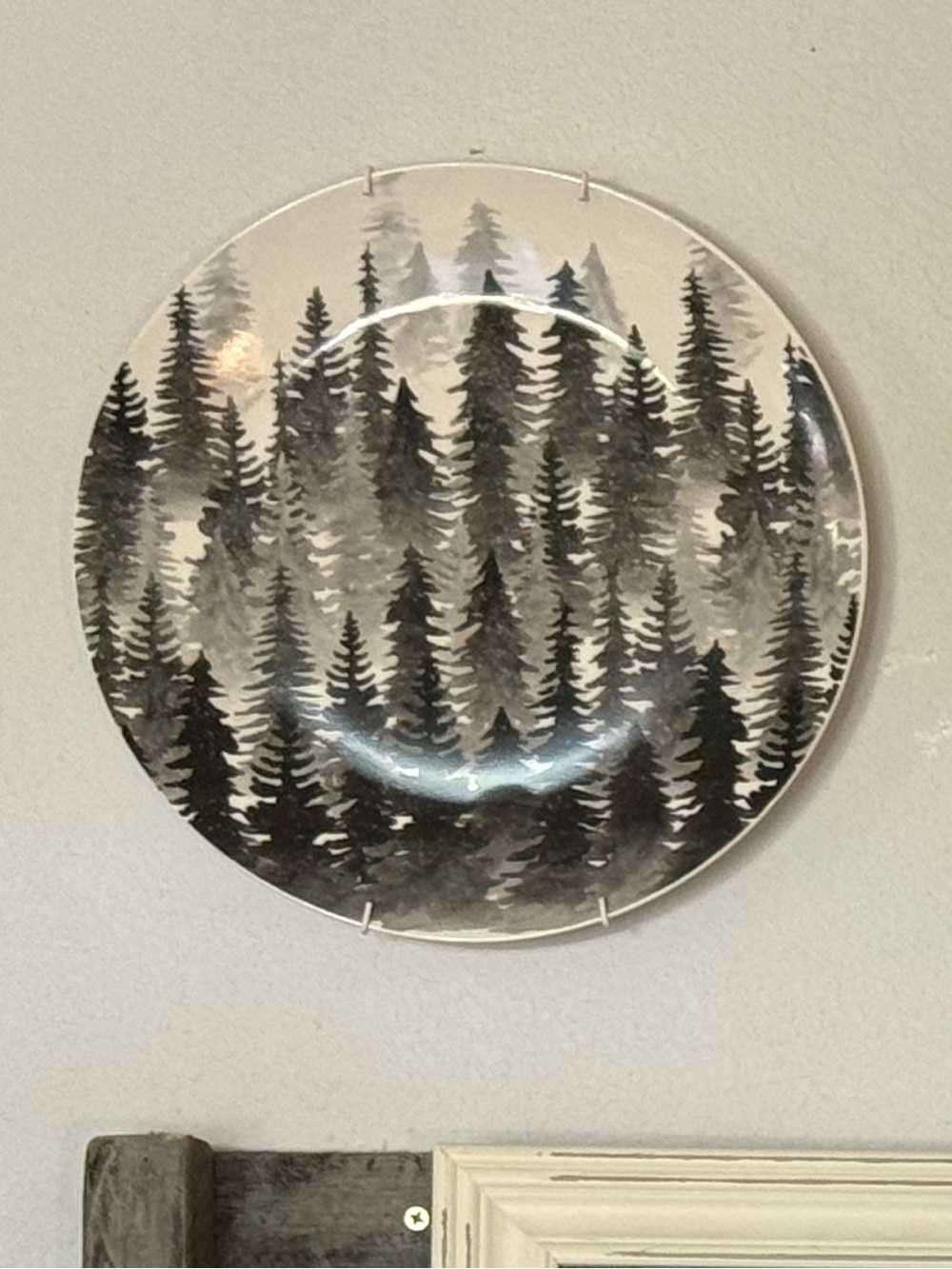 Round Decorative Wall Plates with Black Forest Tree Design